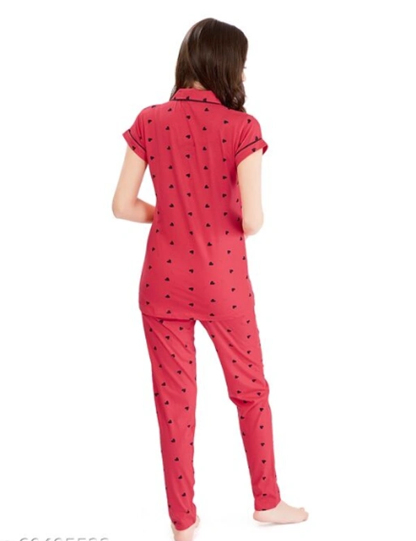 Lotik Women's Cotton Pink & Rani  Heart Print Front-Open Nightsuit Set - S, Pink, Cotton, Multipack of1